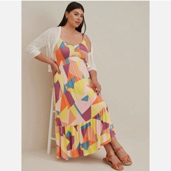 Torrid 5X Plus Maxi Dress Sleeveless Babydoll Artsy Geometric Resort Boho Vibe - Picture 2 of 11